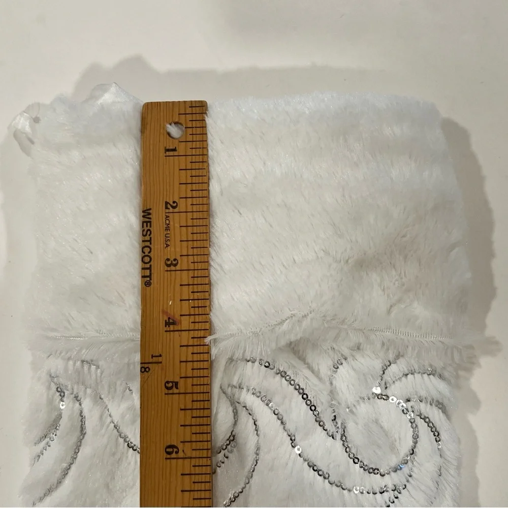 Jeffrey&James Holiday Decor Fluffy White With Silver Sequins Christmas Stocking